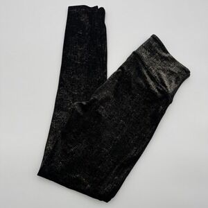 Spanx Womens Metallic Velvet Leggings Black Gold High Rise Shimmer Size Medium